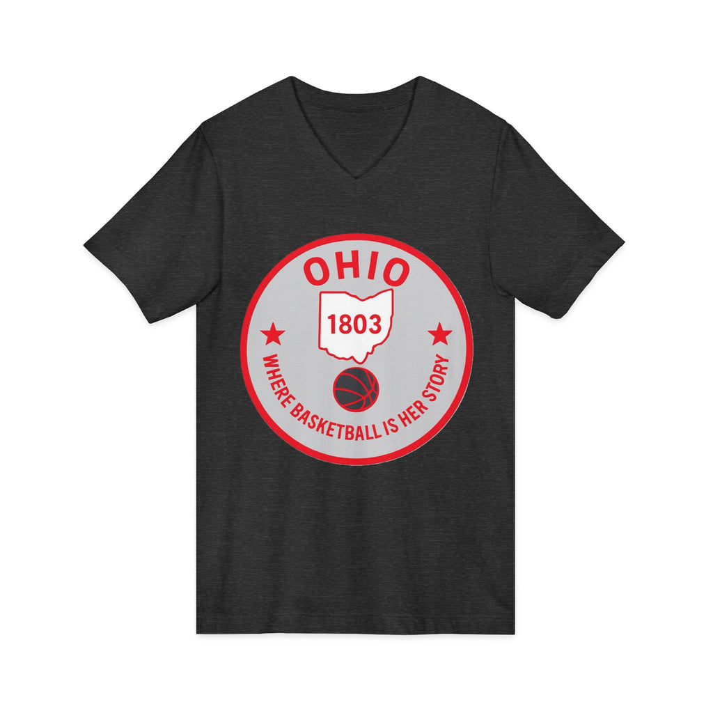 Ohio Basketball State Tee — "Where Basketball Is Her Story" V‑Neck