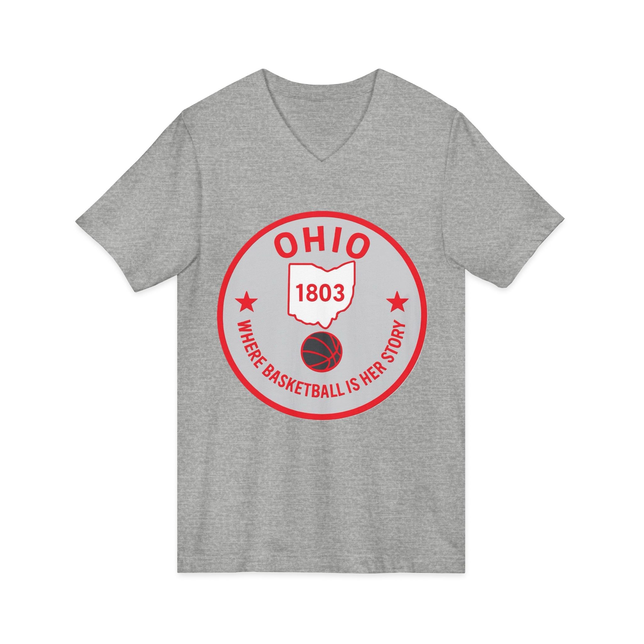Ohio Basketball State Tee — "Where Basketball Is Her Story" V‑Neck