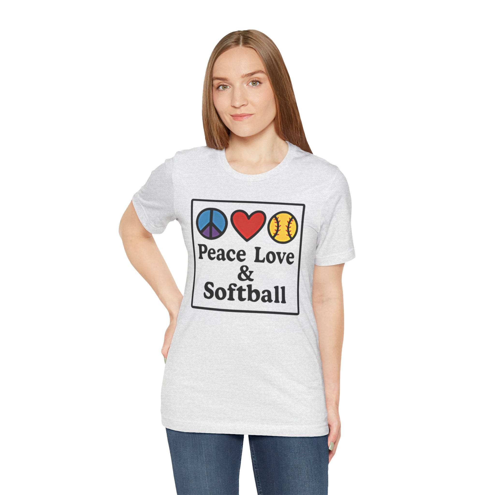 Peace Love & Softball Tee - Unisex Jersey Short Sleeve Shirt