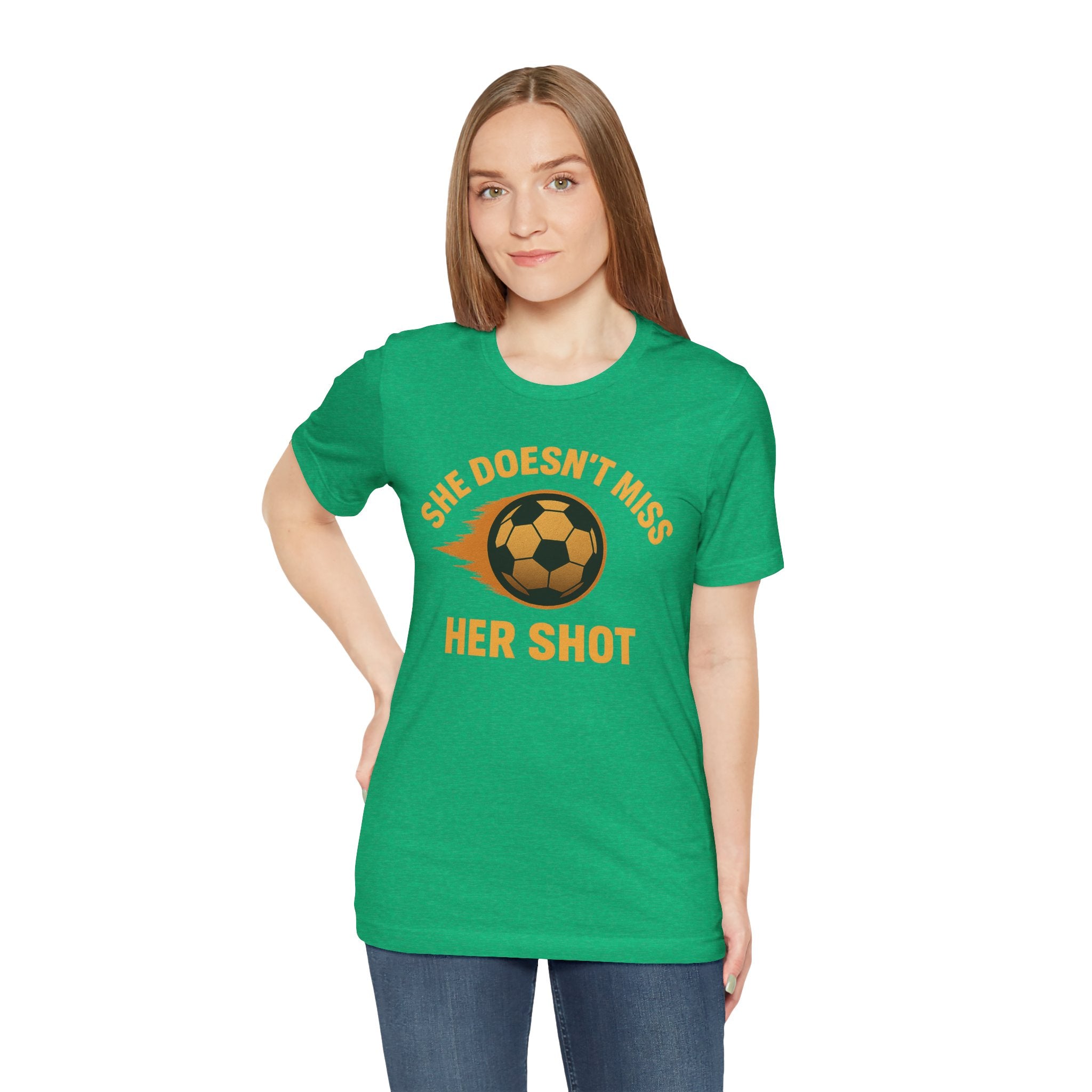 Soccer Motivational Tee - She Doesn't Miss Her Shot