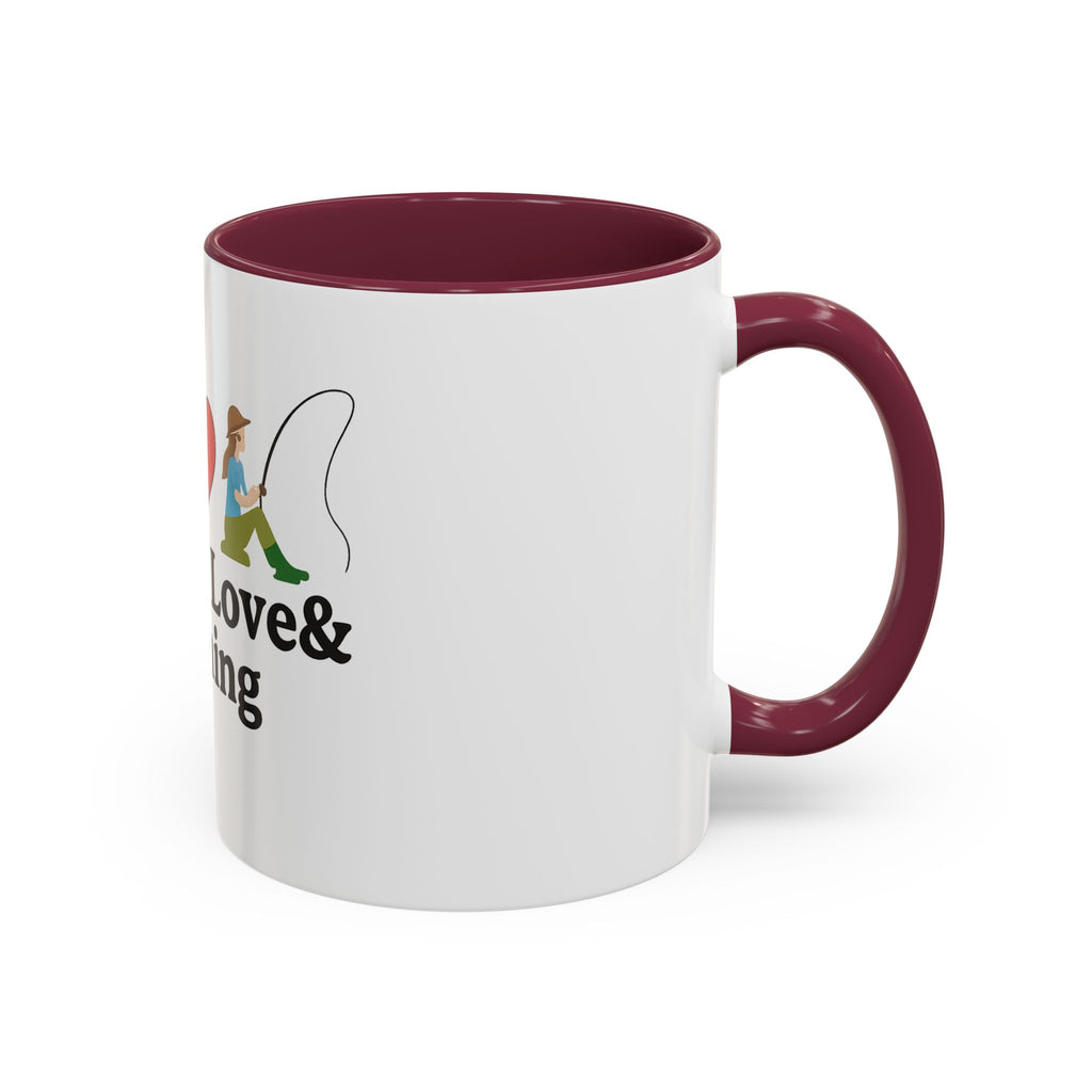 Peace, Love & Fishing Mug - Colorful Ceramic Coffee Cup for Anglers