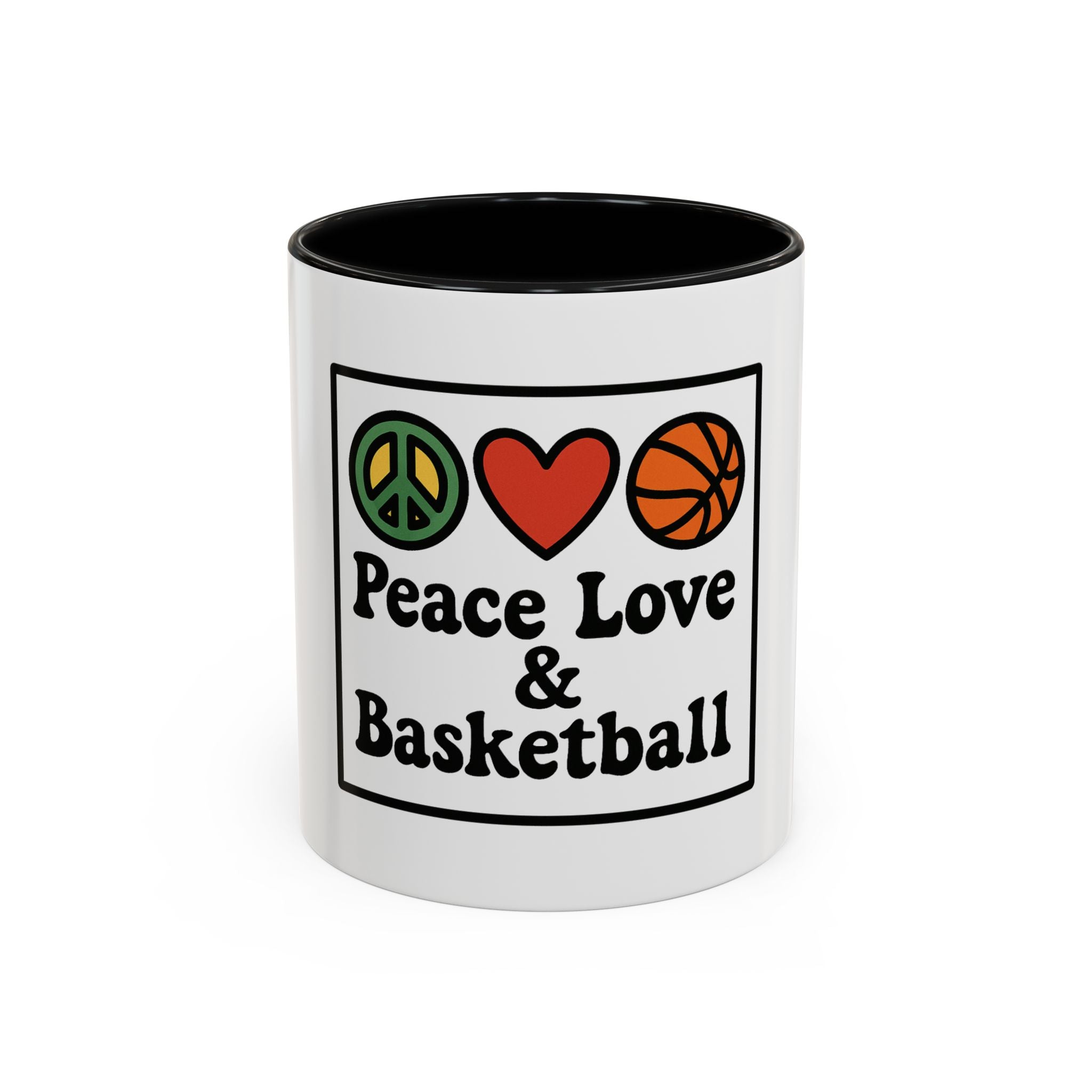 Accent Coffee Mug with Peace, Love & Basketball Design