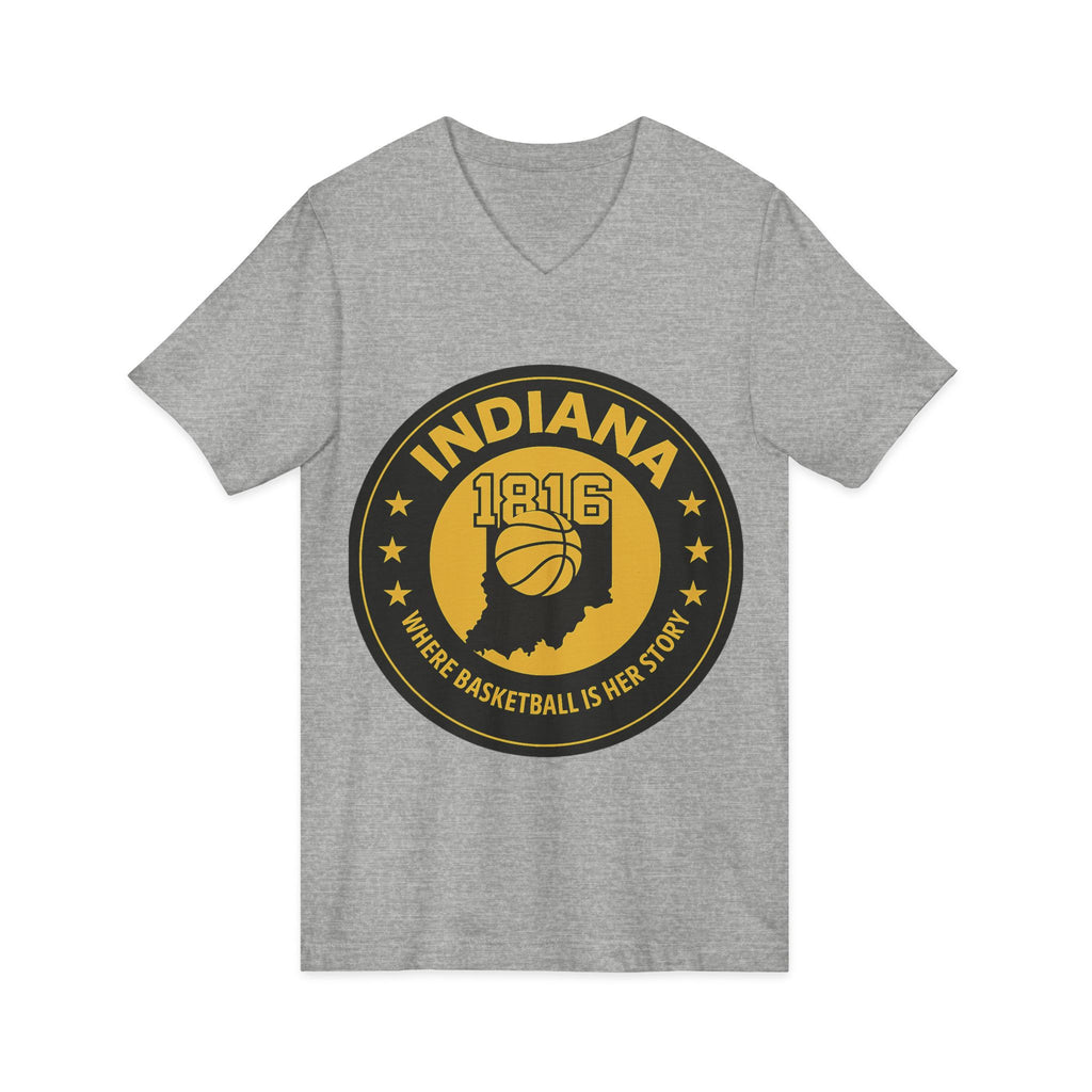 Indiana 1816 Basketball State Tee — "Where Basketball Is Her Story" V‑Neck