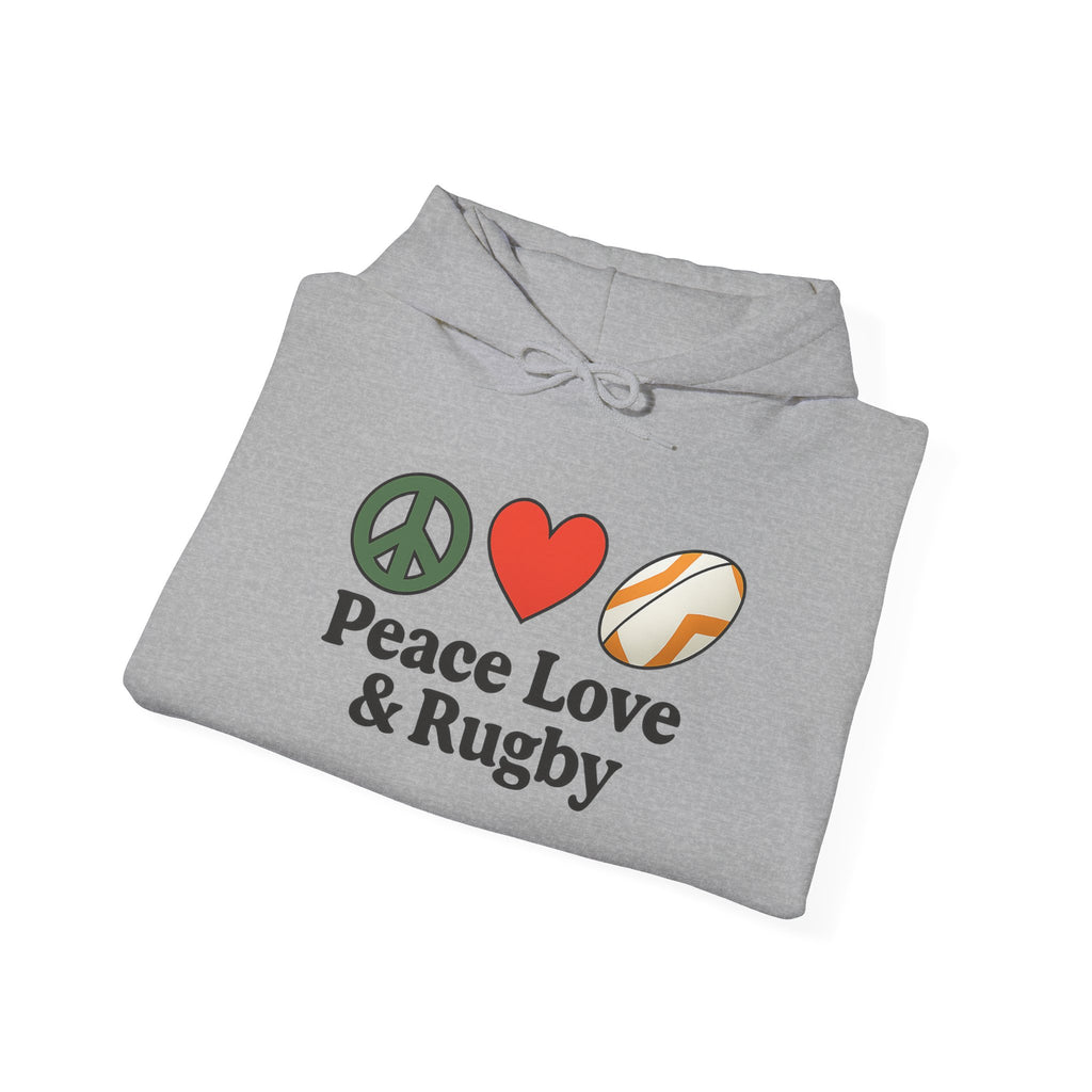 Peace Love & Rugby Hoodie – Rugby Peace Heart Graphic Sweatshirt