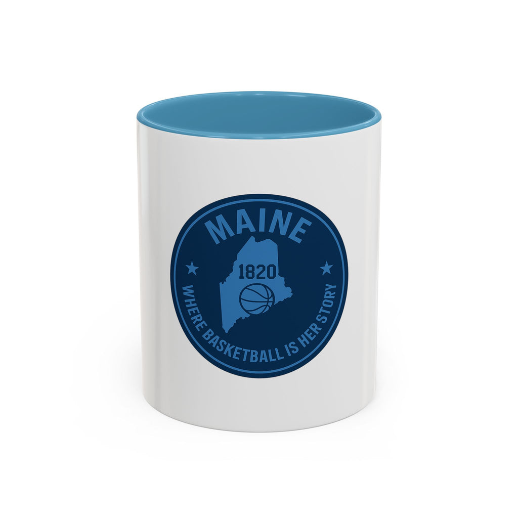 Maine Basketball Mug – 'Where Basketball Is Her Story' Accent Coffee Cup (11/15oz)