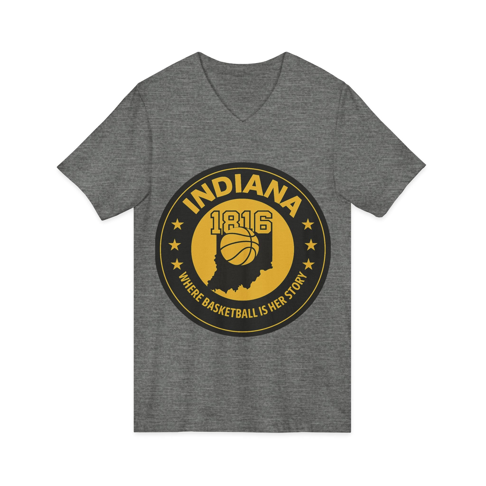 Indiana 1816 Basketball State Tee — "Where Basketball Is Her Story" V‑Neck
