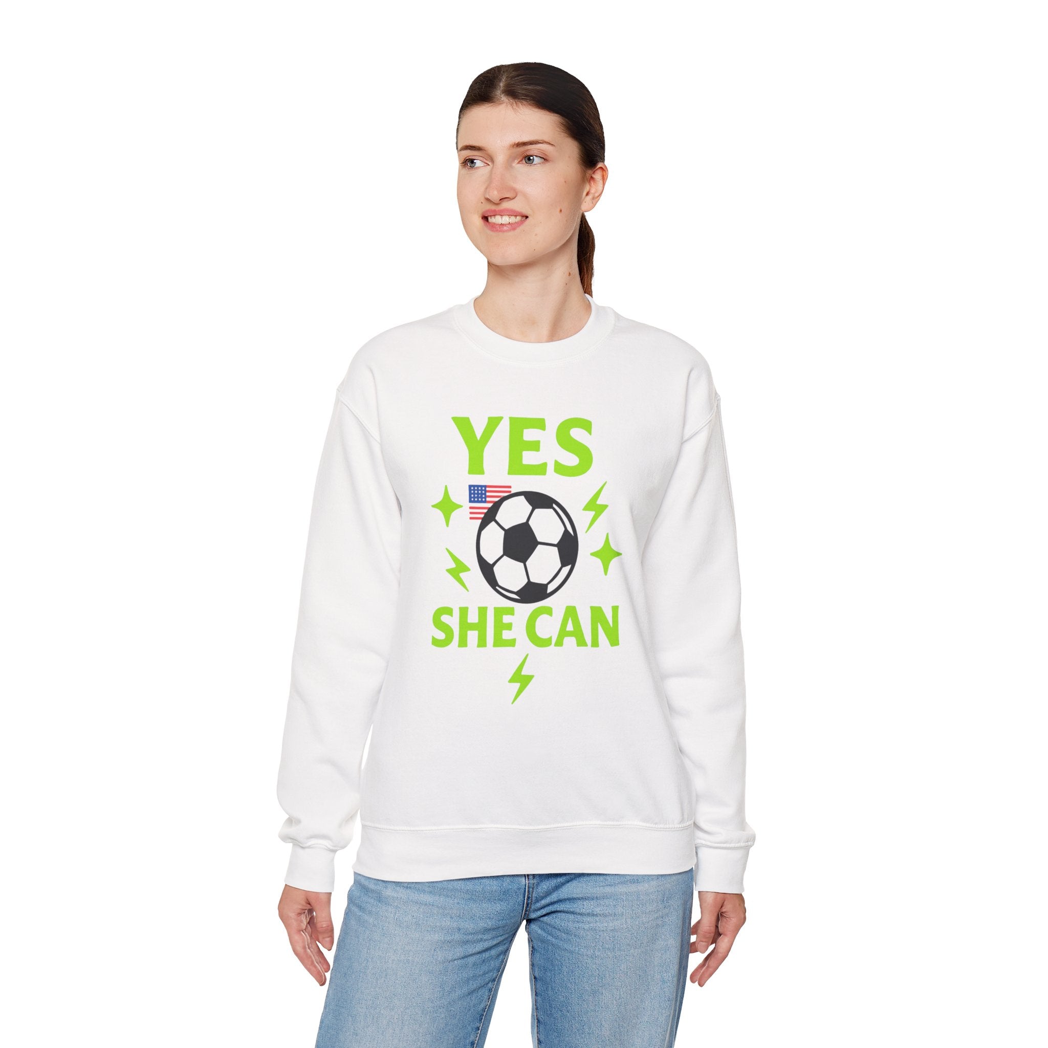 Yes, She Can Soccer Sweatshirt, Unisex Crewneck
