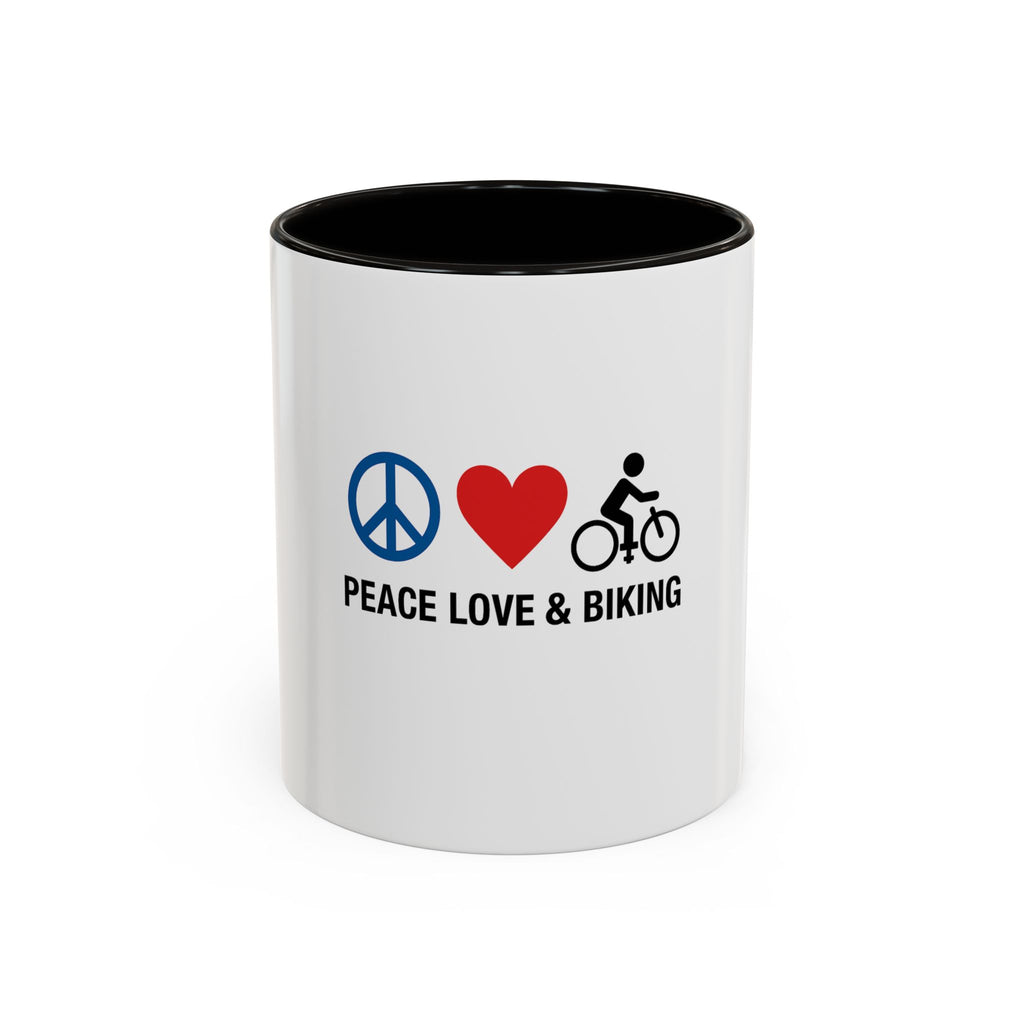 Peace Love Biking Mug - Colorful 11oz & 15oz Coffee Cup