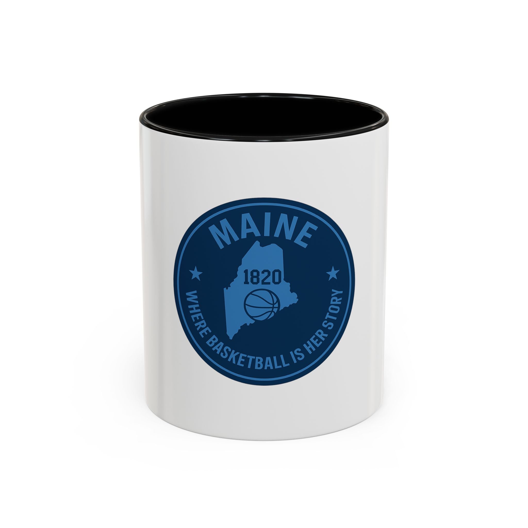 Maine Basketball Mug – 'Where Basketball Is Her Story' Accent Coffee Cup (11/15oz)