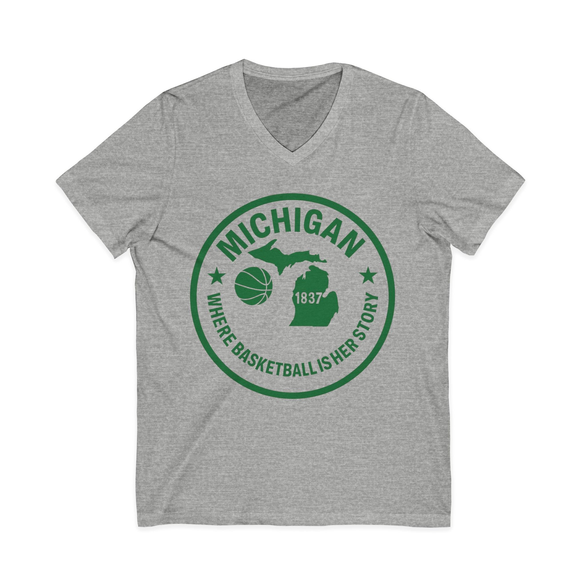 Michigan Basketball Tee - 'Where Basketball Is History' Vintage State Logo V-Neck