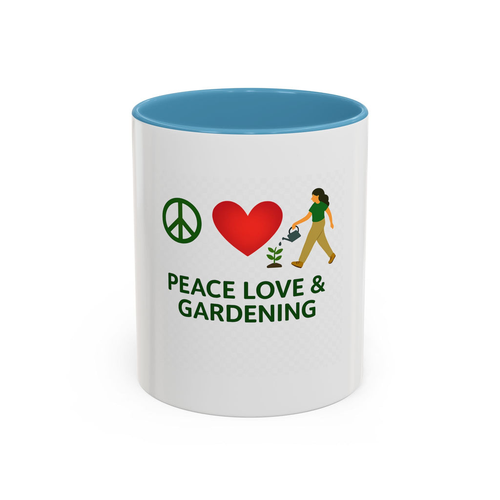 Peace, Love & Gardening Accent Coffee Mug — Gardener Gift (11/15oz)