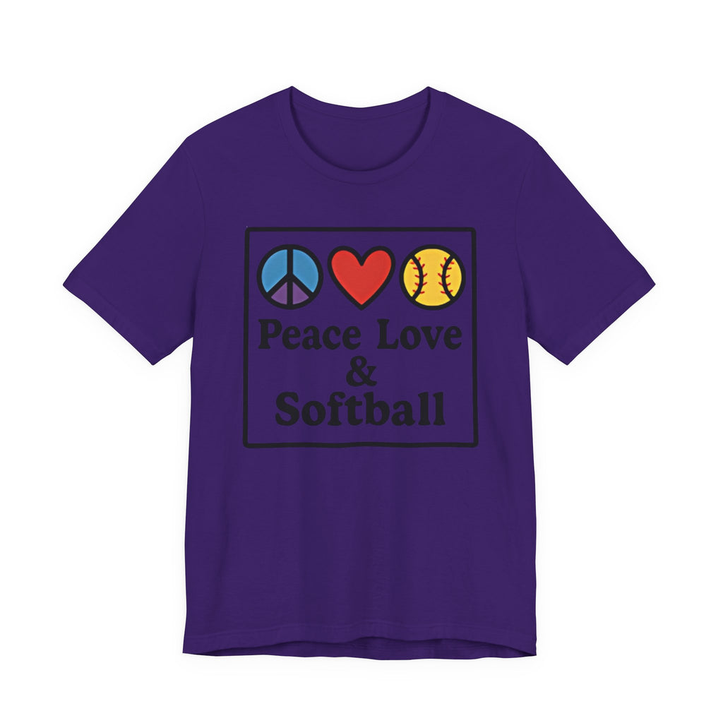 Peace Love & Softball Tee - Unisex Jersey Short Sleeve Shirt