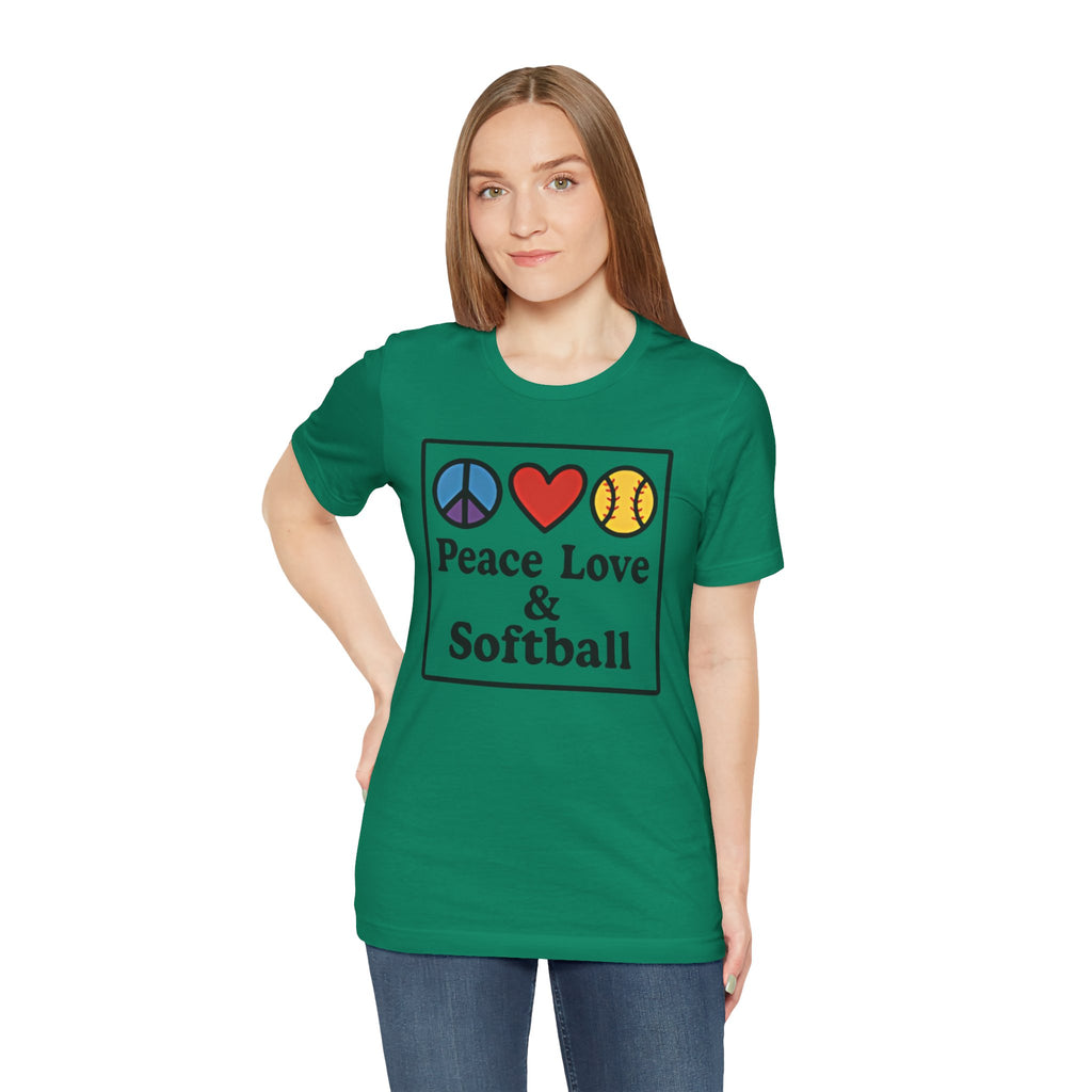 Peace Love & Softball Tee - Unisex Jersey Short Sleeve Shirt