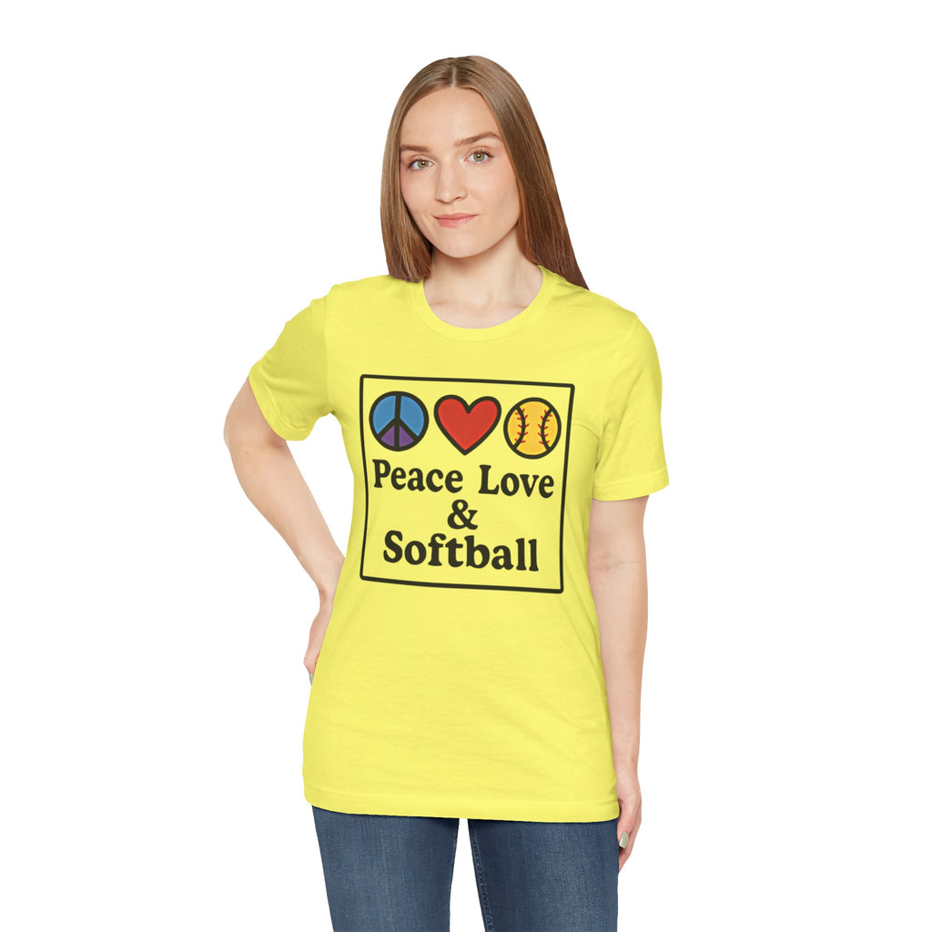 Peace Love & Softball Tee - Unisex Jersey Short Sleeve Shirt