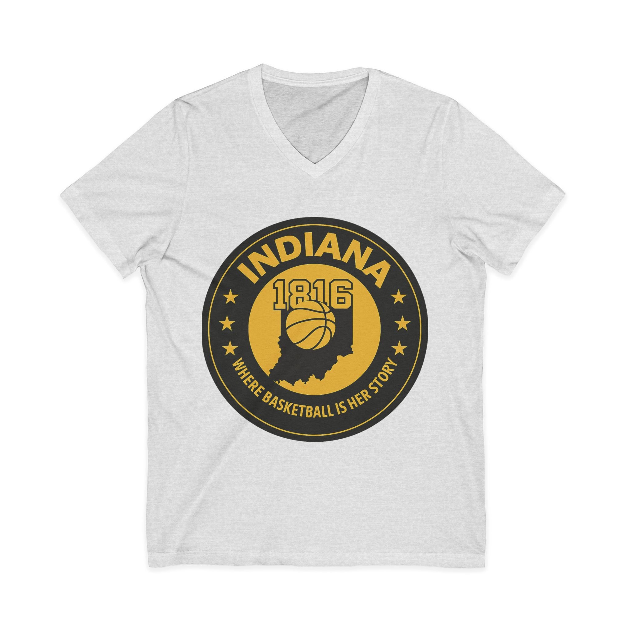 Indiana 1816 Basketball State Tee — "Where Basketball Is Her Story" V‑Neck