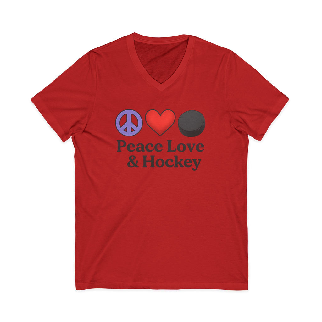 Peace Love & Hockey V-Neck Tee