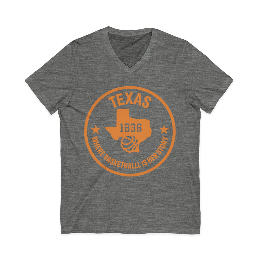 Texas 1836 Basketball V-Neck Tee — Where Basketball Is Her Story