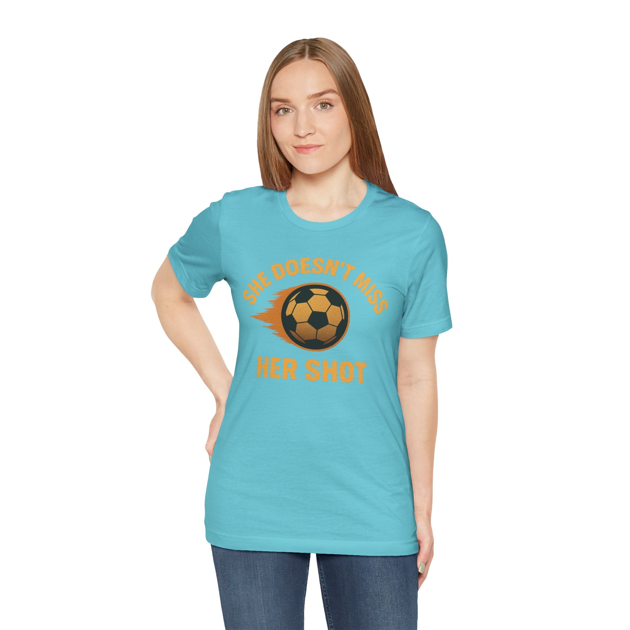 Soccer Motivational Tee - She Doesn't Miss Her Shot