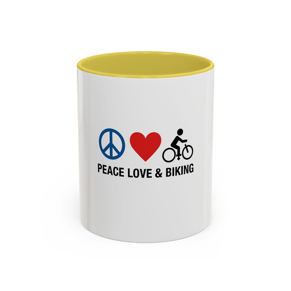 Peace Love Biking Mug - Colorful 11oz & 15oz Coffee Cup