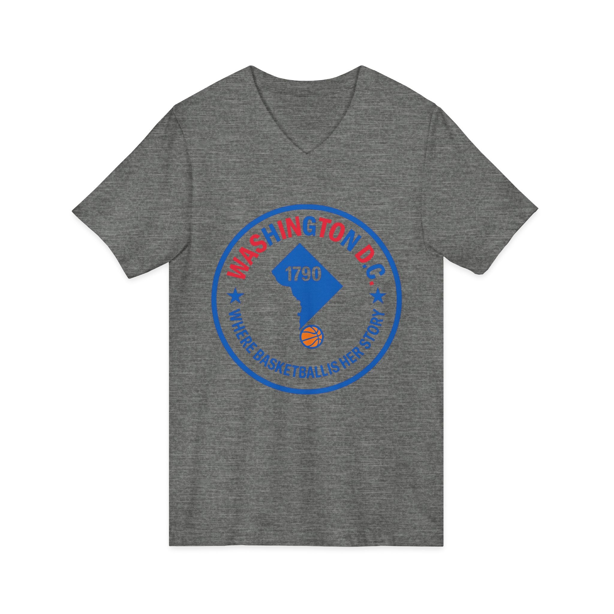 Washington D.C. Basketball Logo V-Neck Tee — "Where Basketball Is Her Sport"