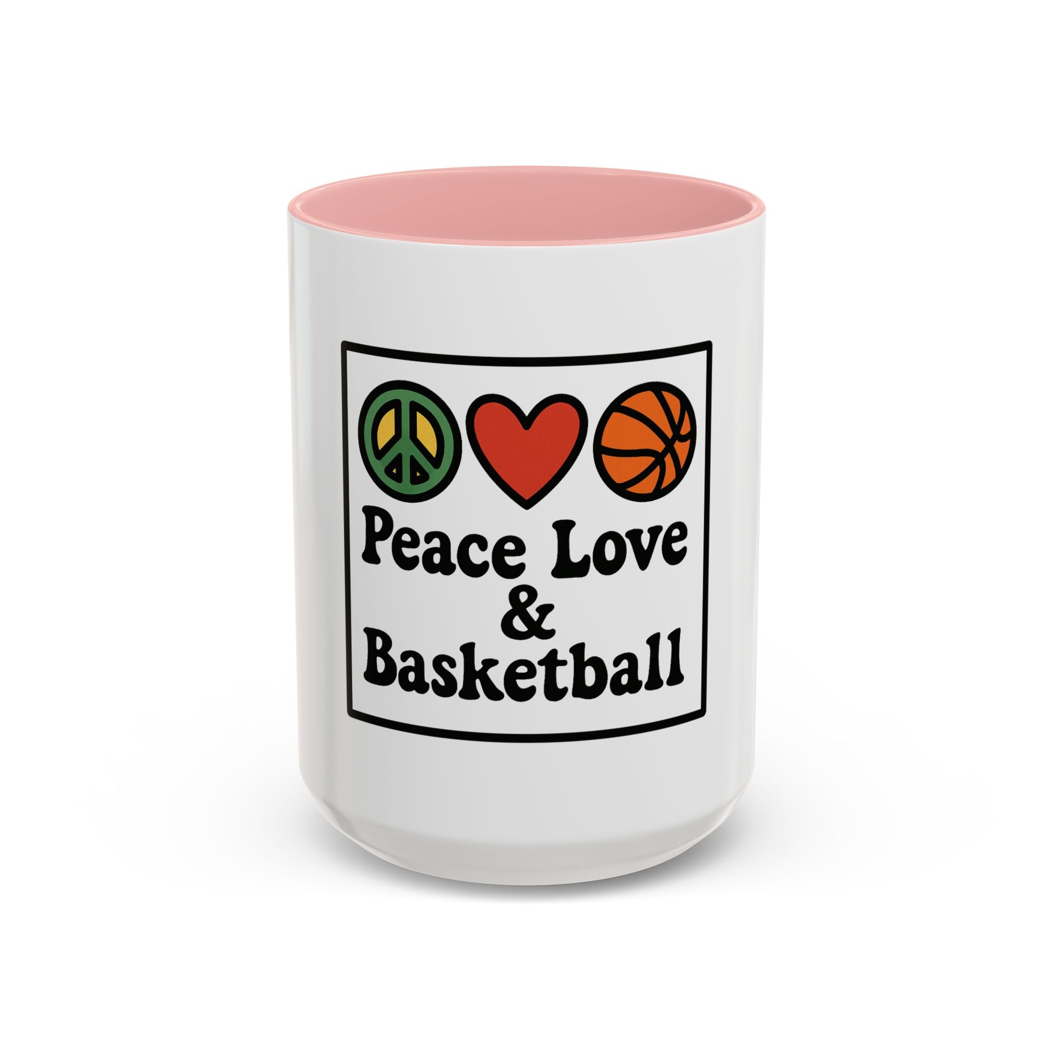 Accent Coffee Mug with Peace, Love & Basketball Design