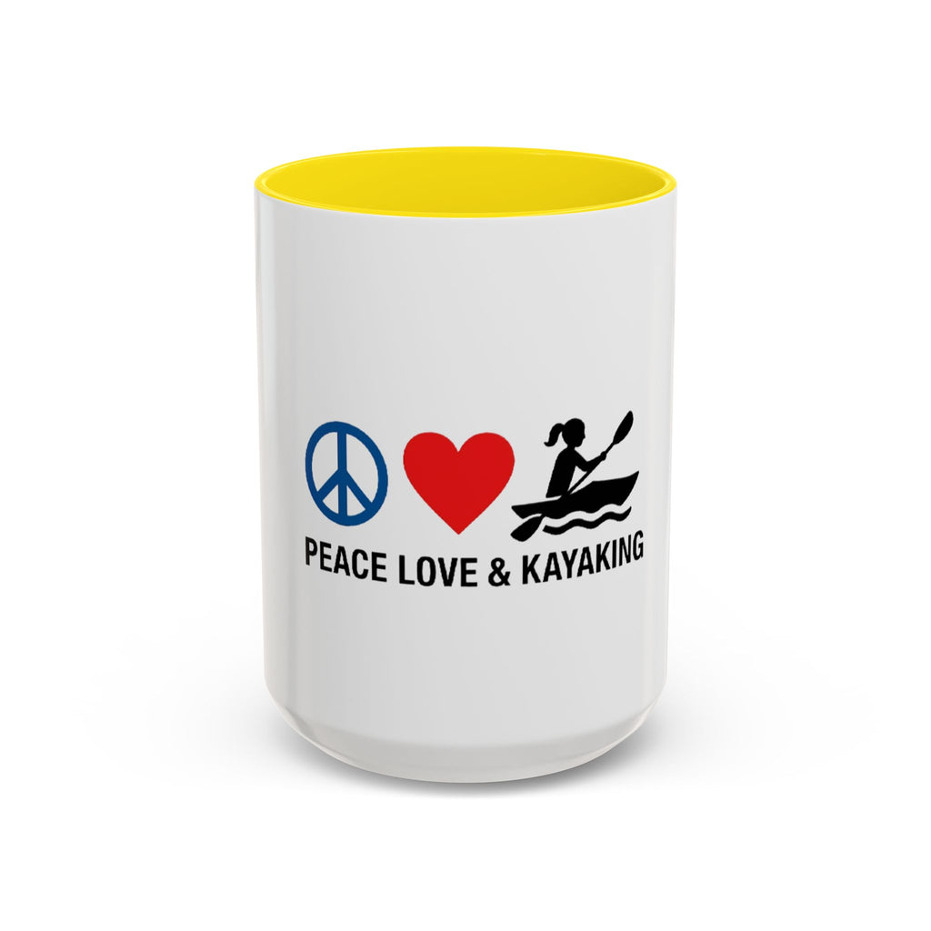 Peace Love & Kayaking Accent Coffee Mug — Kayaker Gift, 11/15oz