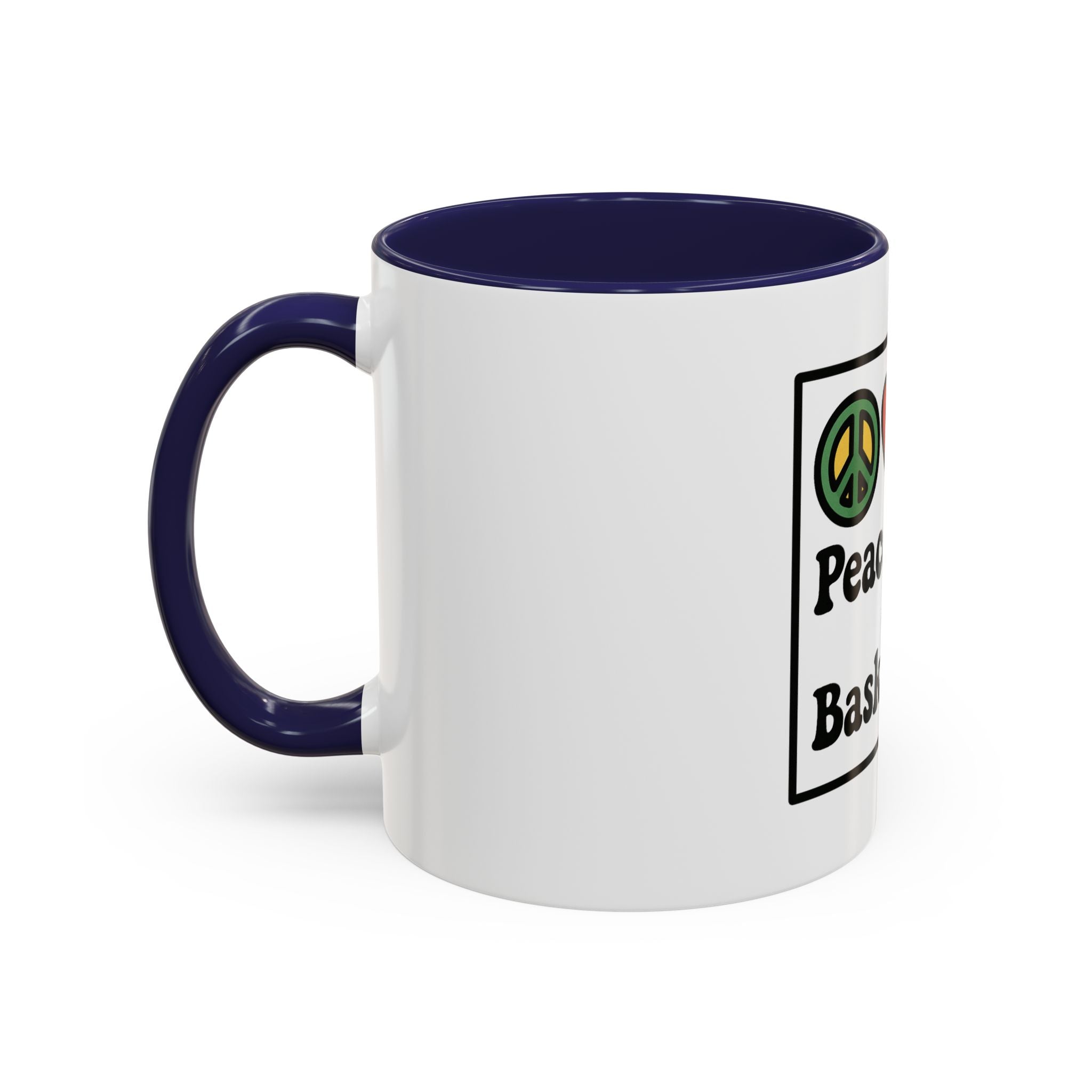 Accent Coffee Mug with Peace, Love & Basketball Design