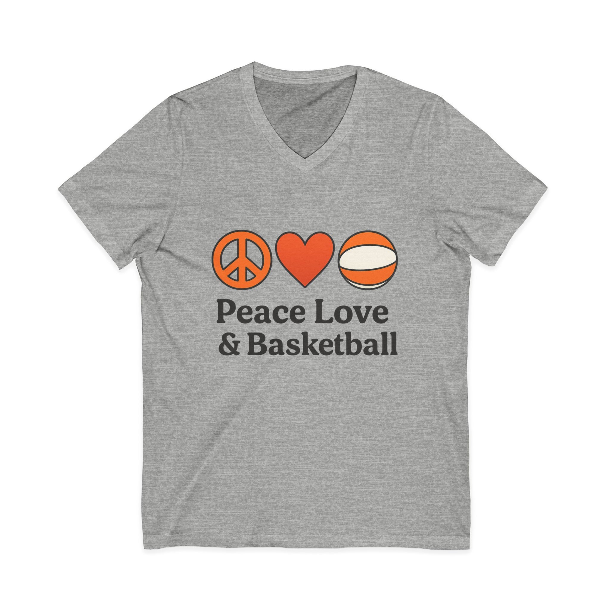 Peace Love & Basketball V-Neck Tee — Basketball Fan Graphic Shirt