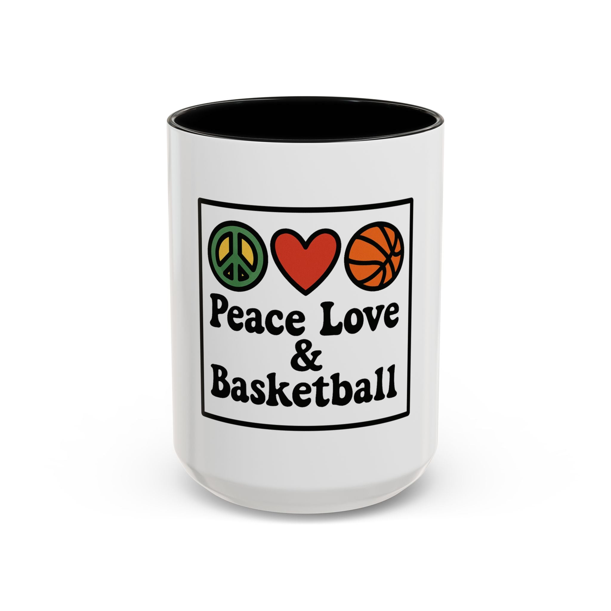 Accent Coffee Mug with Peace, Love & Basketball Design