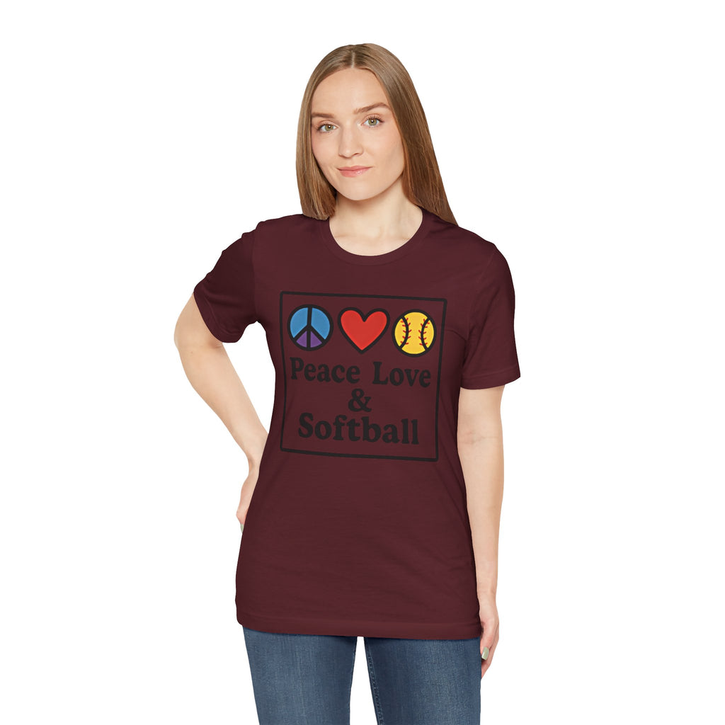 Peace Love & Softball Tee - Unisex Jersey Short Sleeve Shirt