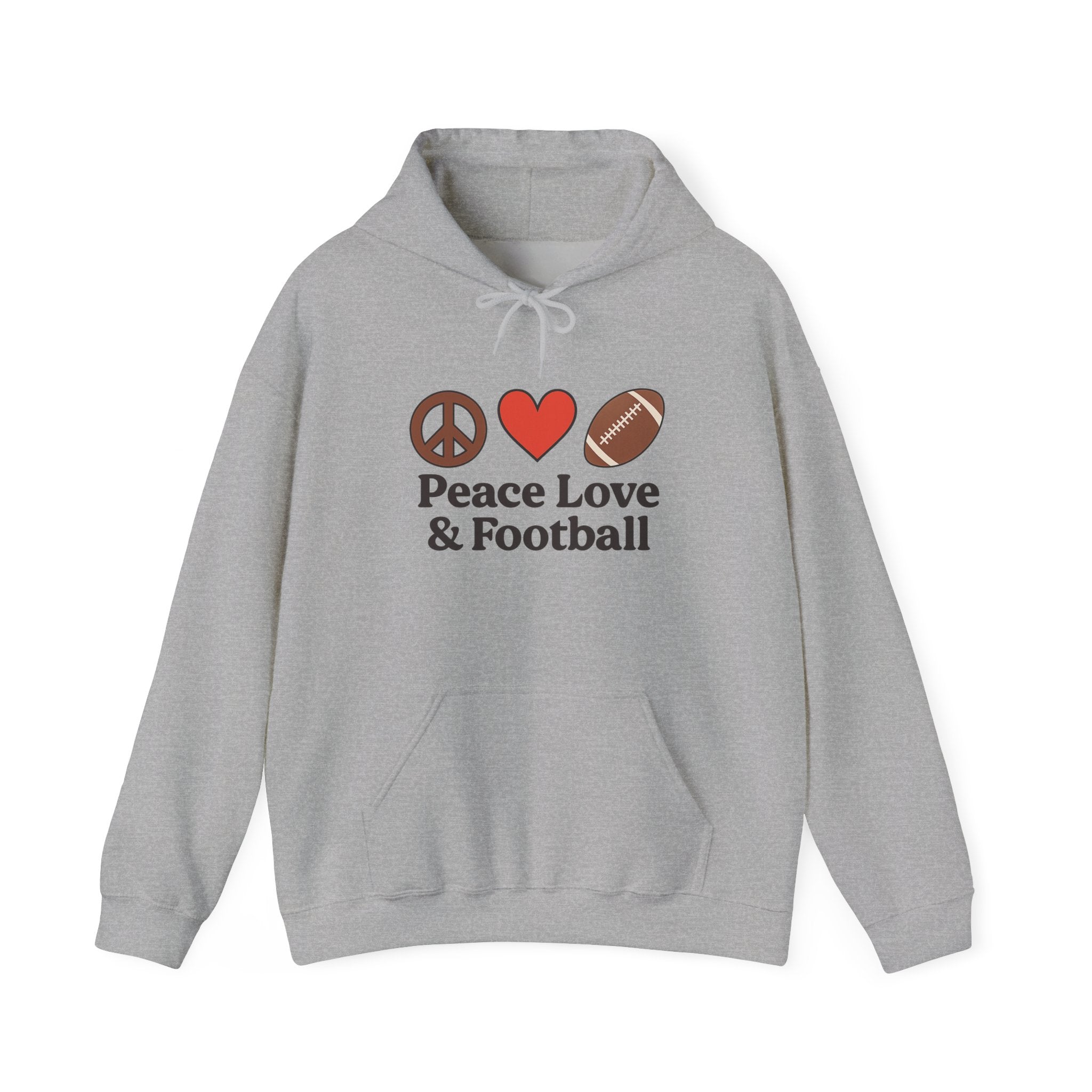 Peace Love & Football Hoodie — Football Fan Graphic Hooded Sweatshirt