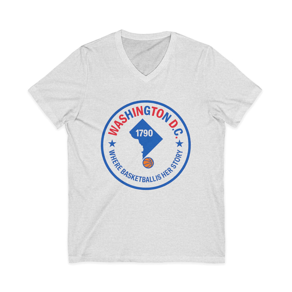 Washington D.C. Basketball Logo V-Neck Tee — "Where Basketball Is Her Sport"