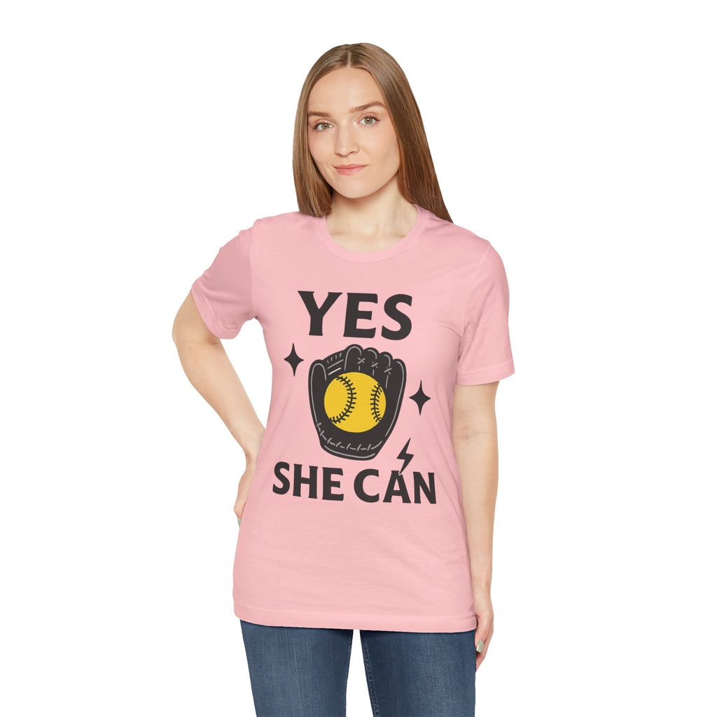 Yes, She Can Softball Unisex Tee