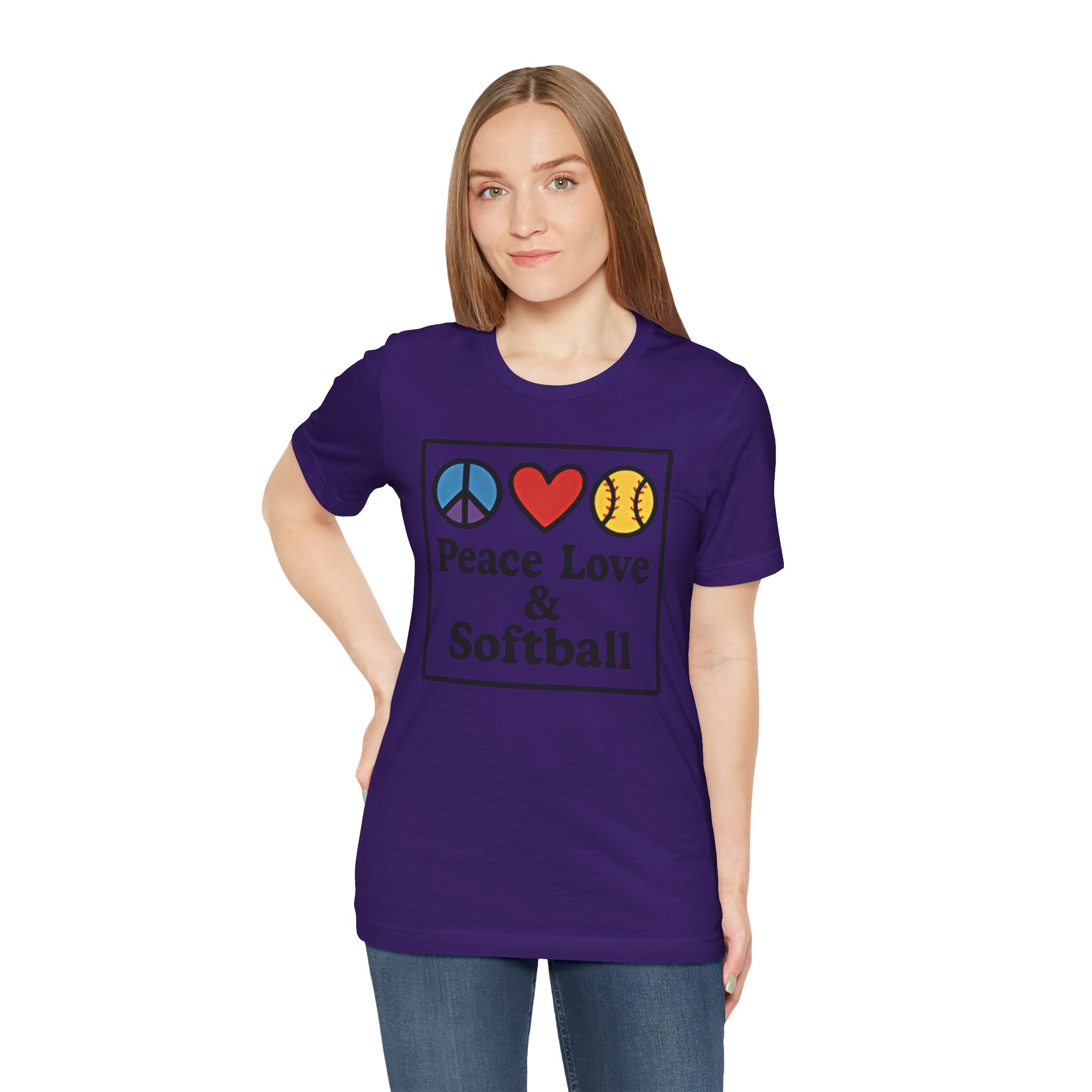 Peace Love & Softball Tee - Unisex Jersey Short Sleeve Shirt