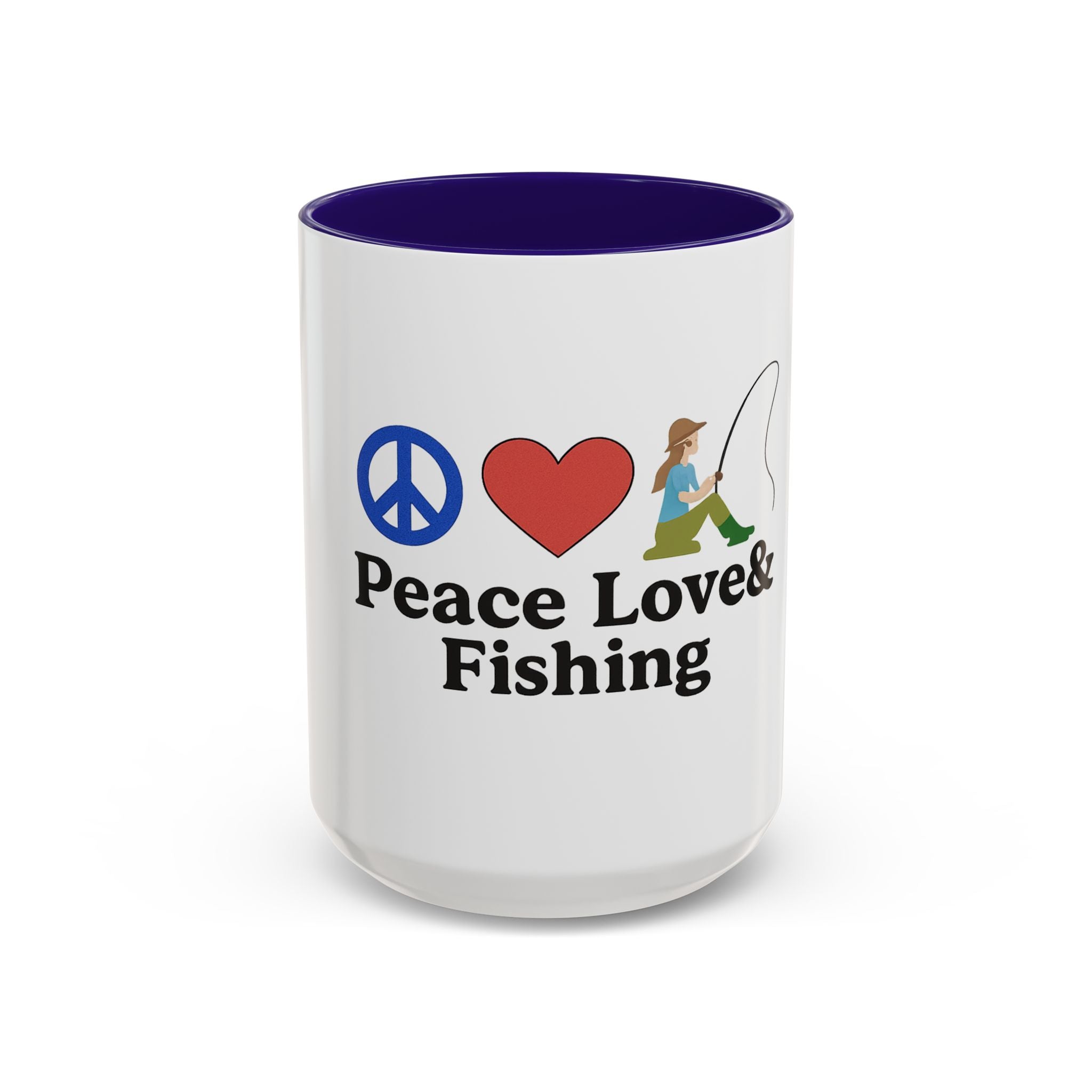 Peace, Love & Fishing Mug - Colorful Ceramic Coffee Cup for Anglers
