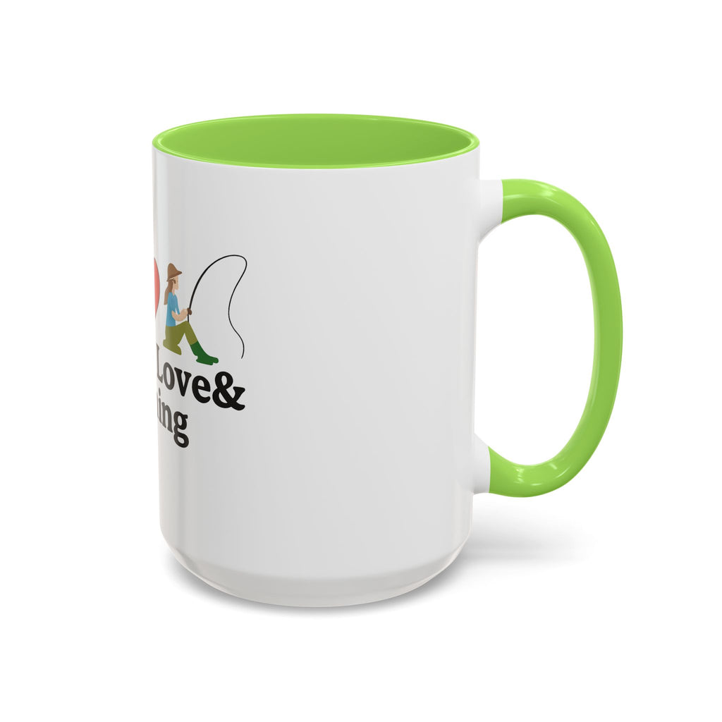 Peace, Love & Fishing Mug - Colorful Ceramic Coffee Cup for Anglers
