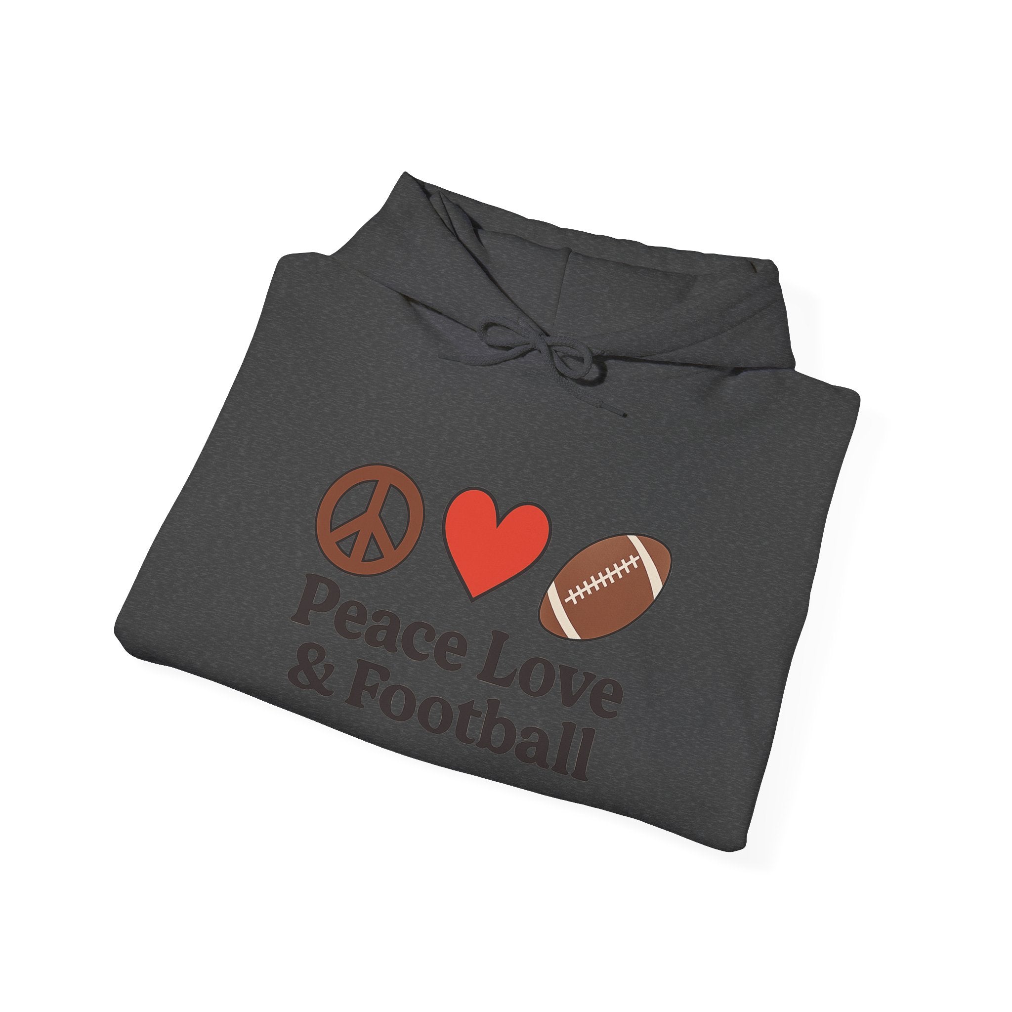 Peace Love & Football Hoodie — Football Fan Graphic Hooded Sweatshirt
