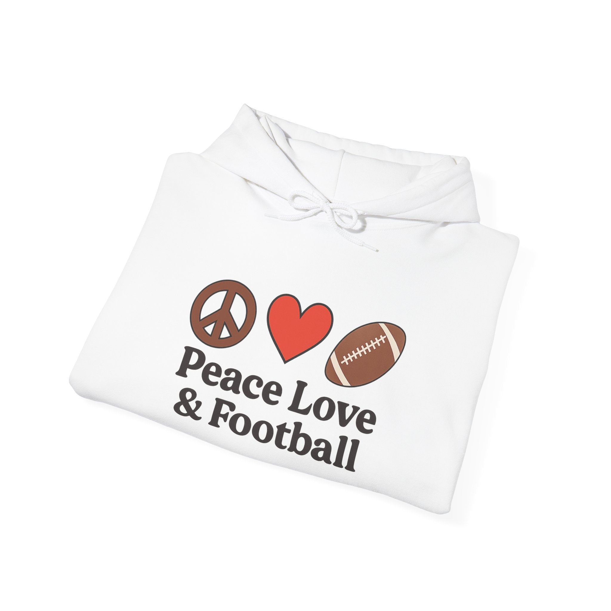 Peace Love & Football Hoodie — Football Fan Graphic Hooded Sweatshirt