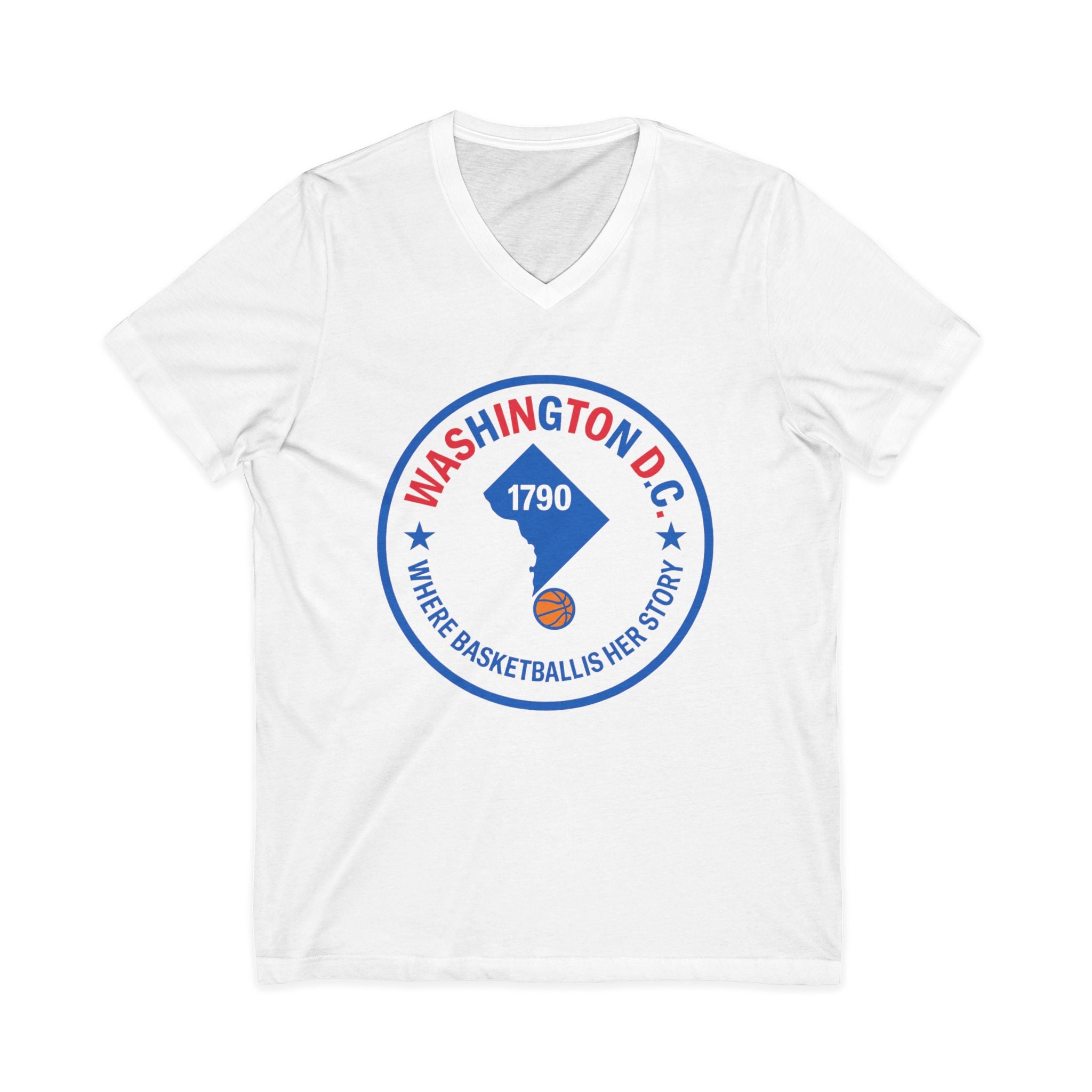 Washington D.C. Basketball Logo V-Neck Tee — "Where Basketball Is Her Sport"