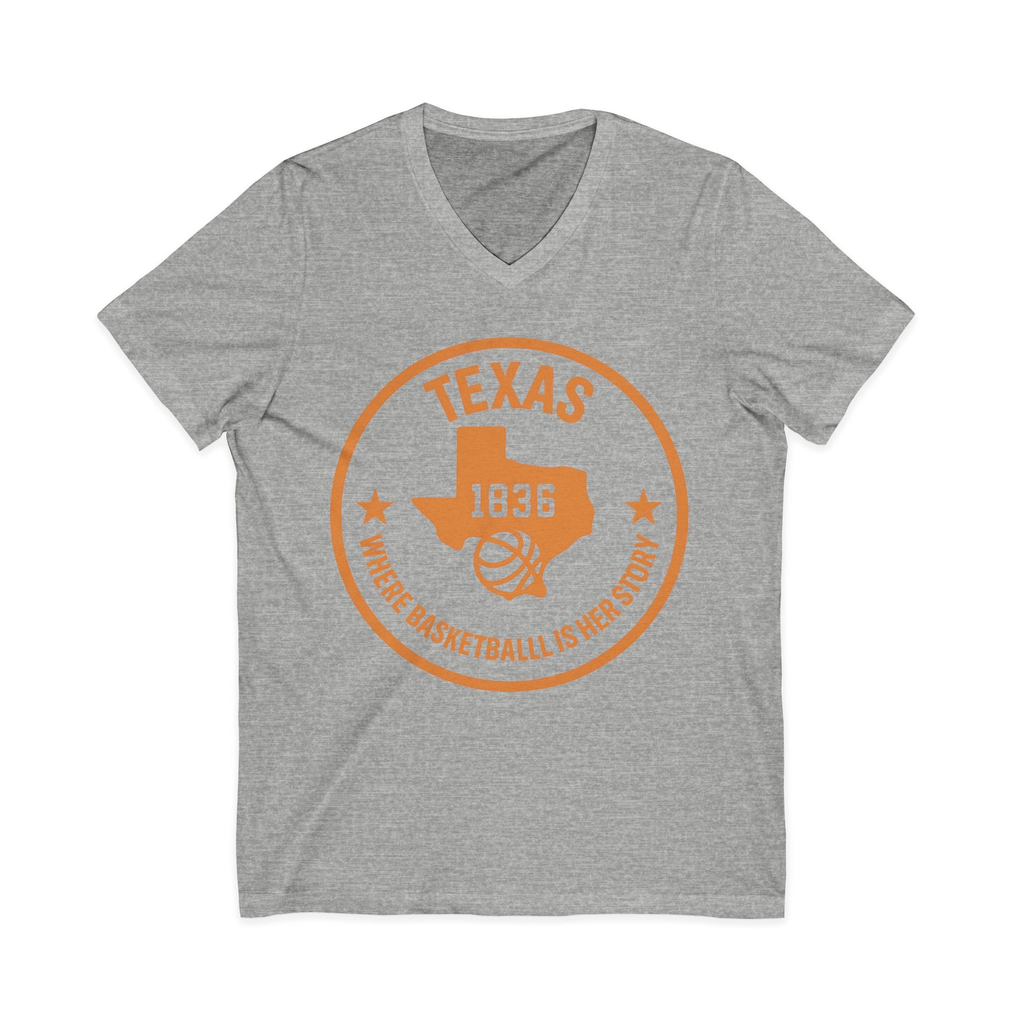 Texas 1836 Basketball V-Neck Tee — Where Basketball Is Her Story