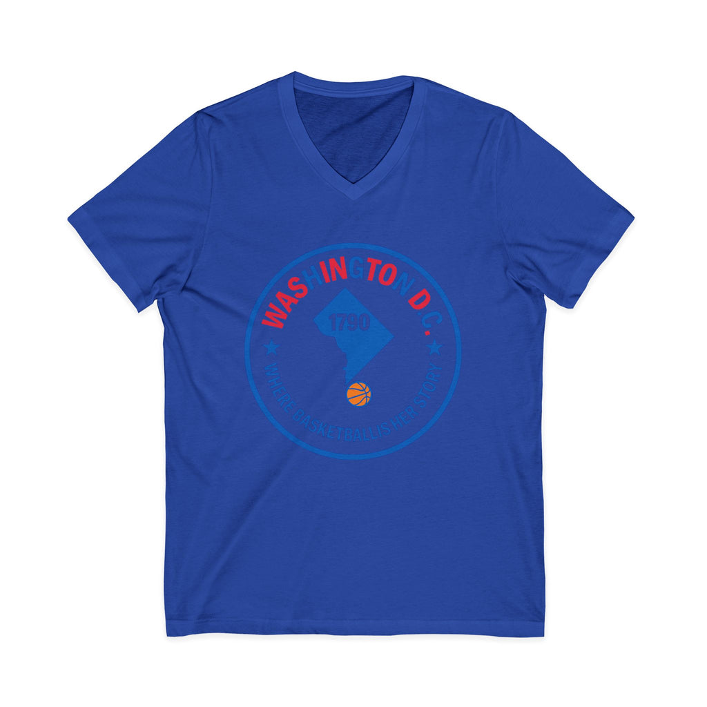 Washington D.C. Basketball Logo V-Neck Tee — "Where Basketball Is Her Sport"