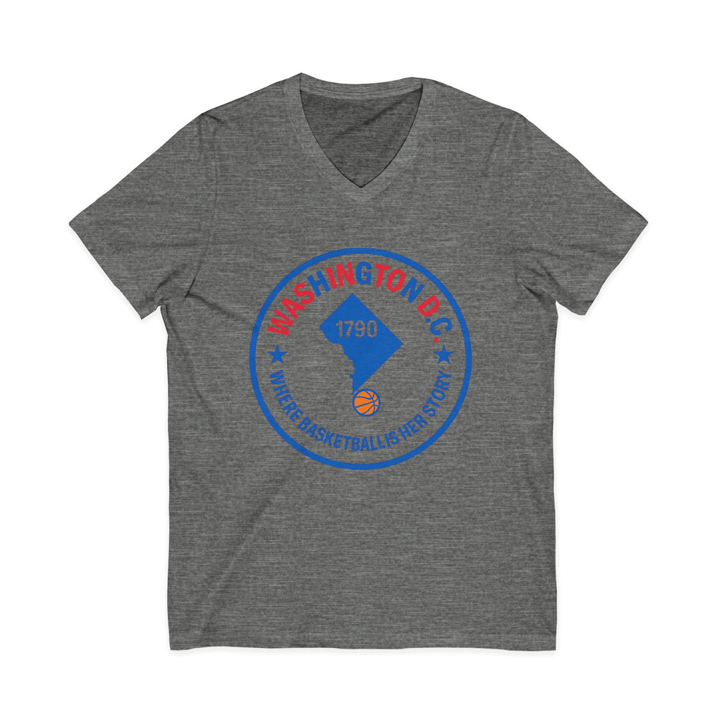 Washington D.C. Basketball Logo V-Neck Tee — "Where Basketball Is Her Sport"