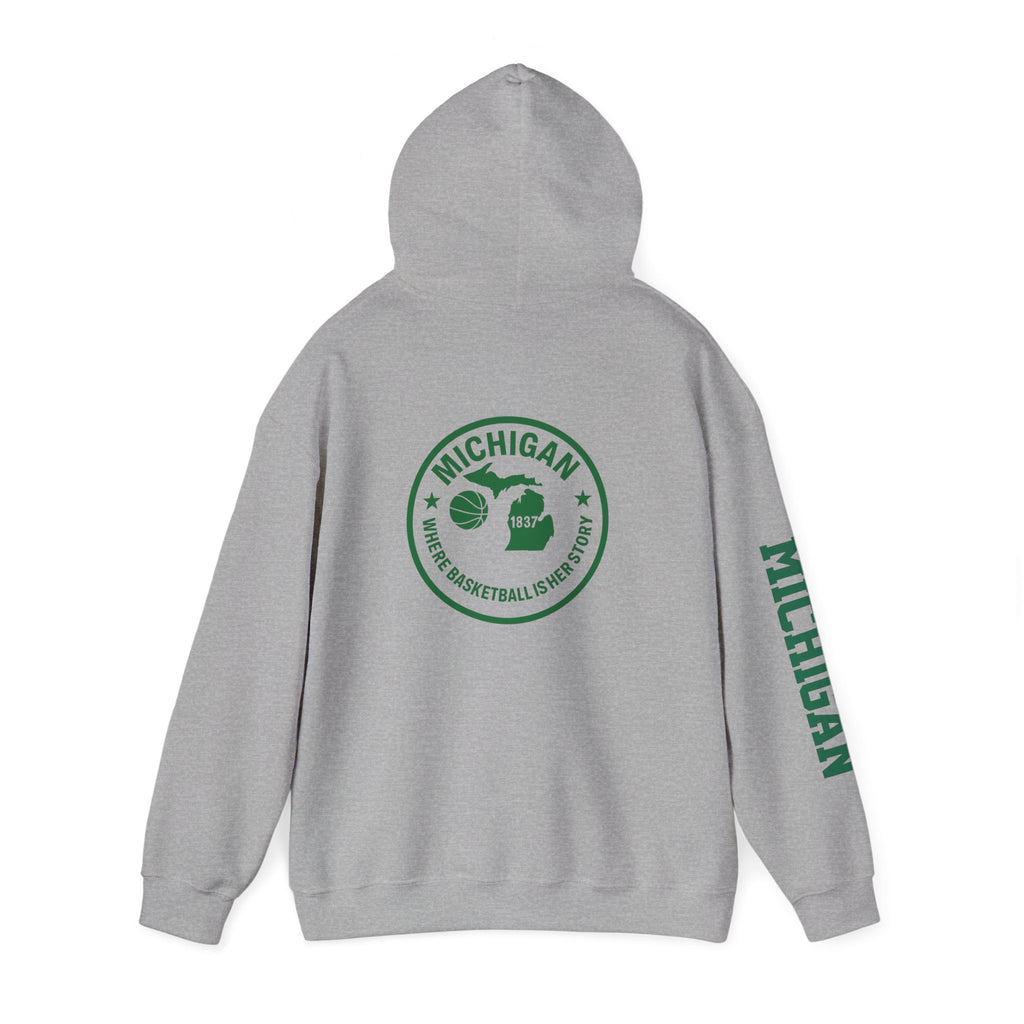 Michigan Basketball Hoodie - Retro Green Emblem "Where Basketball Is The North"