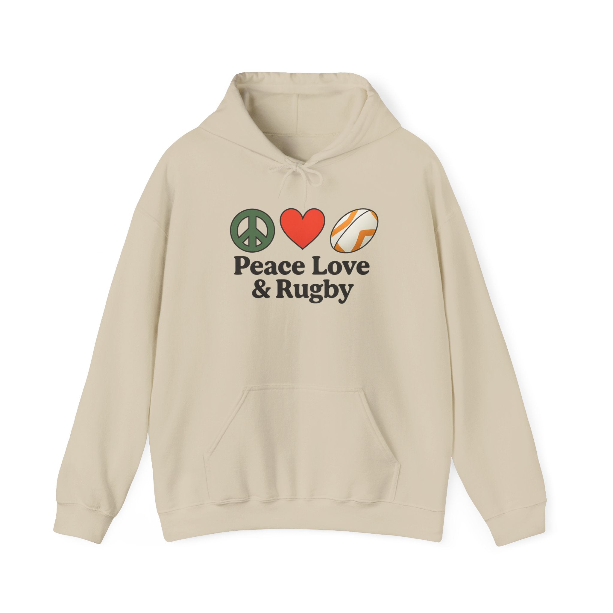 Peace Love & Rugby Hoodie – Rugby Peace Heart Graphic Sweatshirt