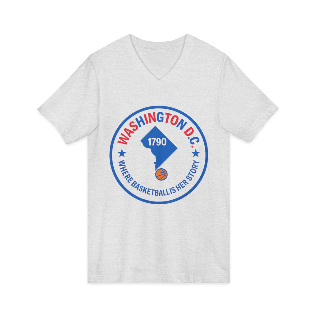 Washington D.C. Basketball Logo V-Neck Tee — "Where Basketball Is Her Sport"