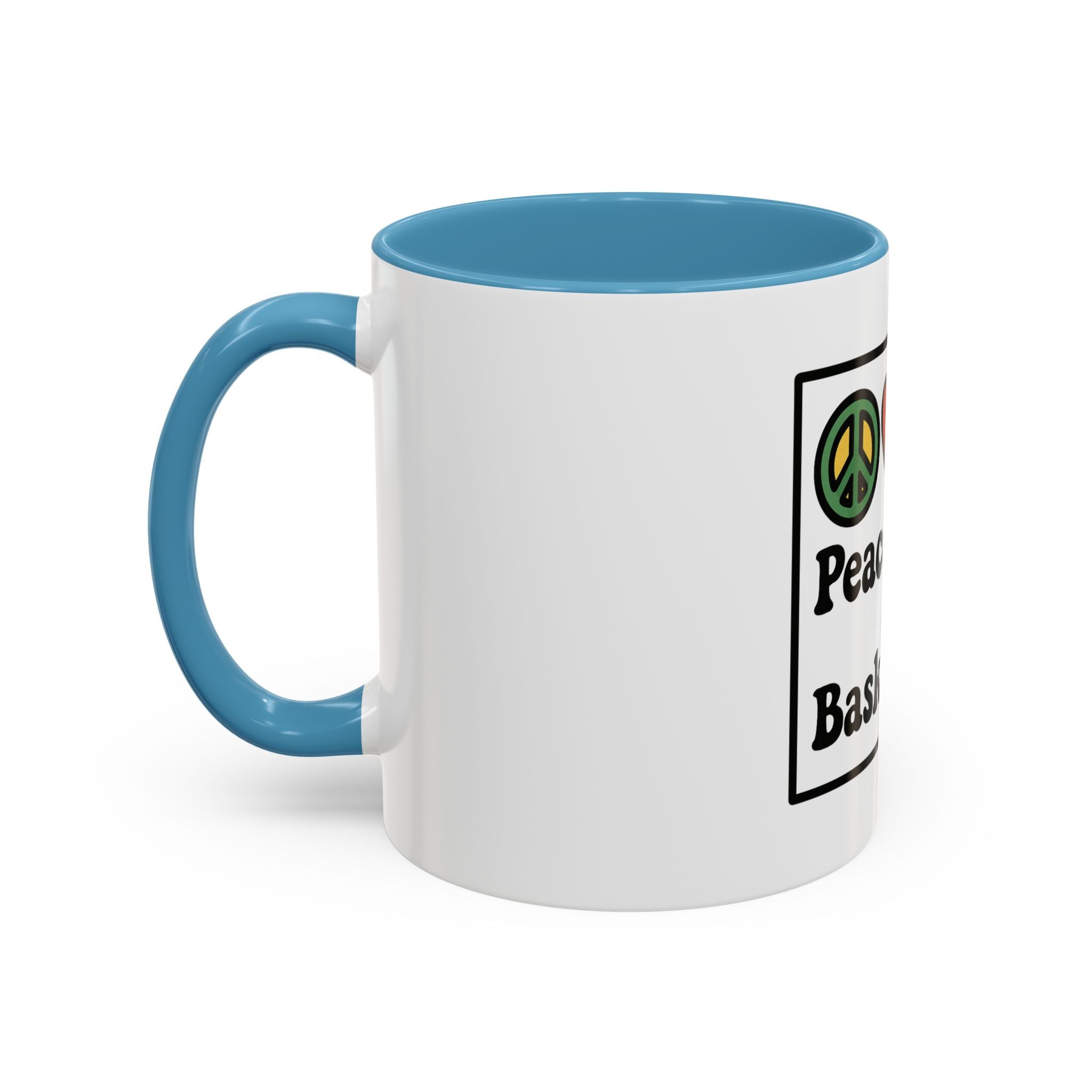 Accent Coffee Mug with Peace, Love & Basketball Design