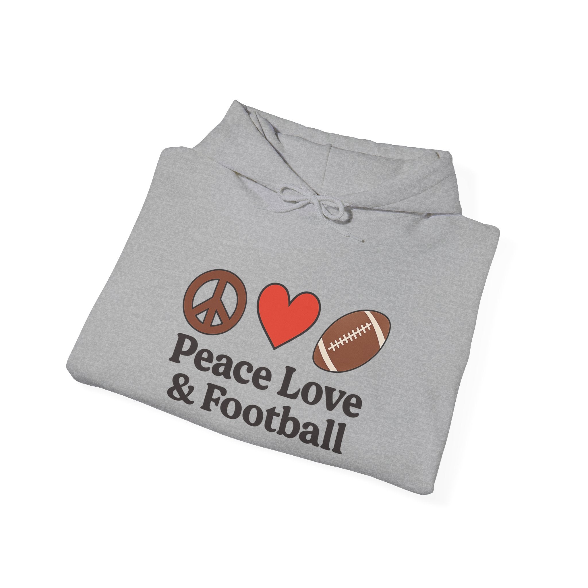 Peace Love & Football Hoodie — Football Fan Graphic Hooded Sweatshirt