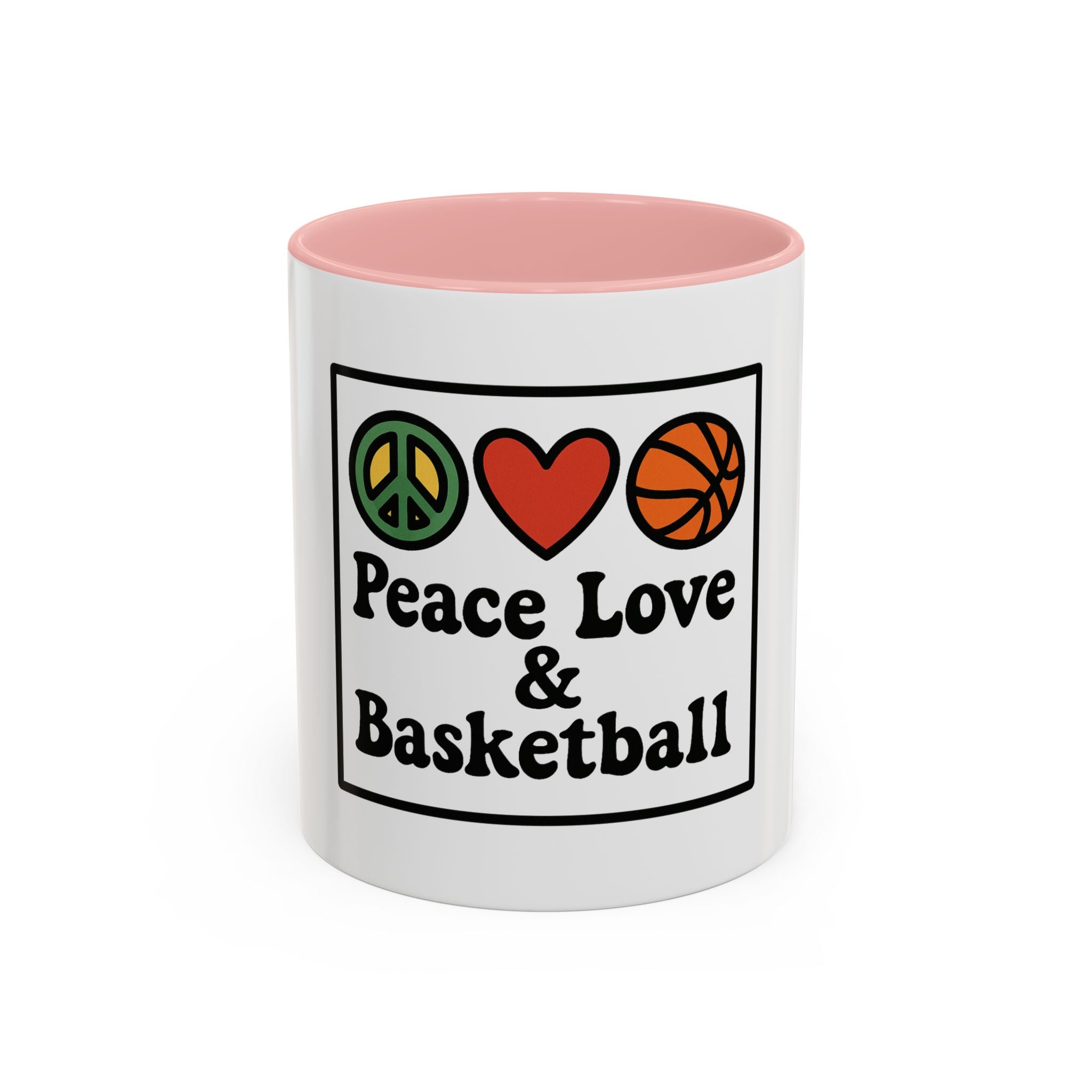 Accent Coffee Mug with Peace, Love & Basketball Design