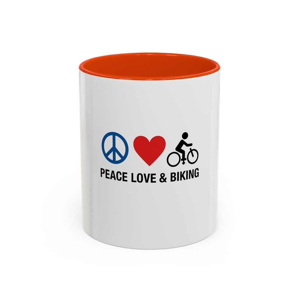 Peace Love Biking Mug - Colorful 11oz & 15oz Coffee Cup