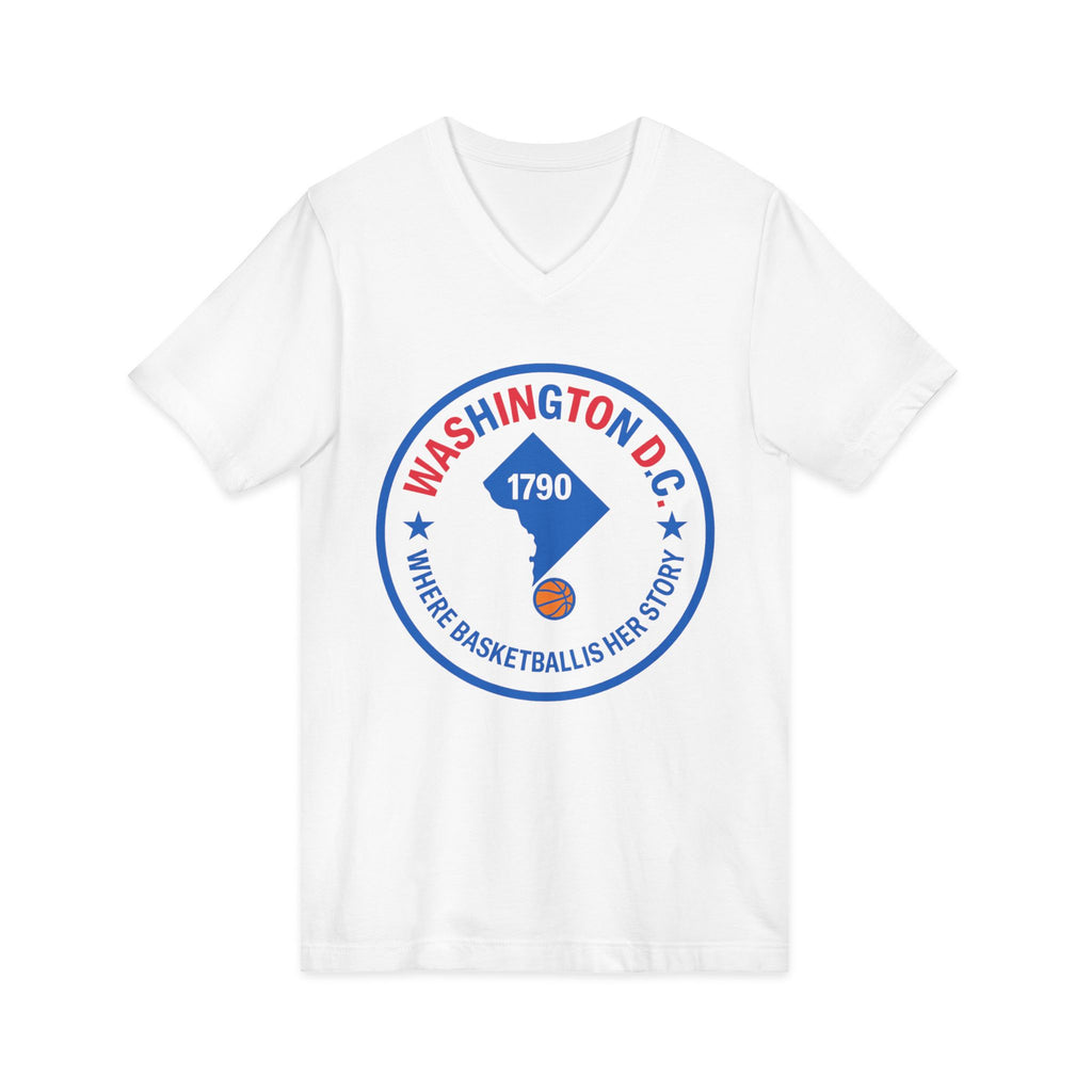 Washington D.C. Basketball Logo V-Neck Tee — "Where Basketball Is Her Sport"